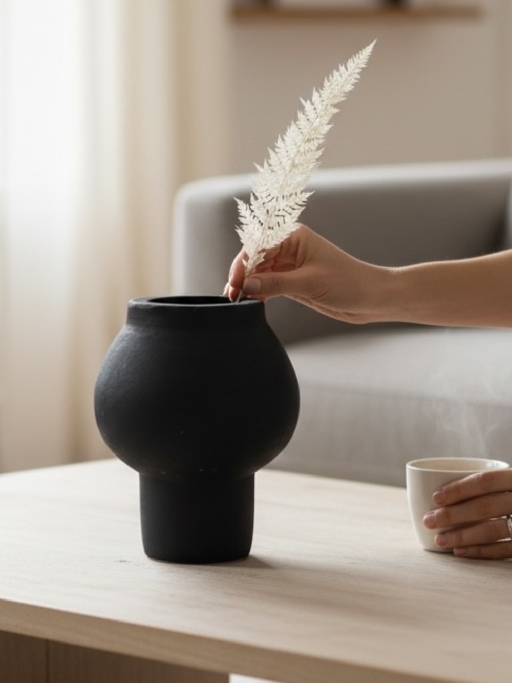 MINDI TERRACOTTA VASE Modern Matte Black Ceramic Vase by